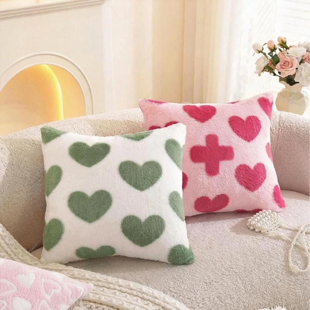 Valentine's Day Cover, 17.7 17.7 Inches, Heart Pattern With Red Embroidery, Soft Faux Wool Cover, Perfect For Sofas, Bedrooms