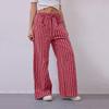 Женские брюки с завязками на резинке и широкими штанинами, контрастные цветные полосатые принты, низкая талия, повседневные пляжные брюки для отпуска