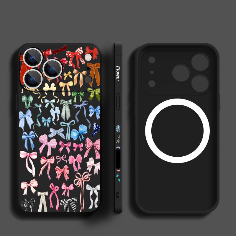 Чехол с узором из разноцветных бантиков Для iPhone 17 Pro Max iPhone 16 15 14 13 Pro Max Магнитный Для Magsafe Мягкий Силиконовый Задняя Крышка Телефона