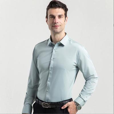 Однотонная мужская рубашка из бамбукового волокна, мягкая и легкая в уходе, без карманов, деловая однотонная рубашка с длинным рукавом