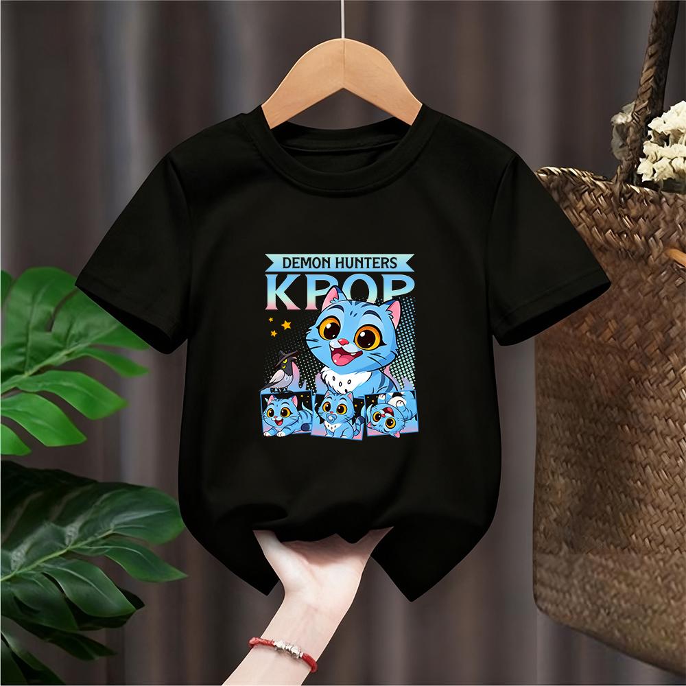 Летний Бренд Kpop Охотники на Демонов Детская Одежда Футболка с Коротким Рукавом Милая K-pop Охотники на Демонов Харадзюку Футболка для Мальчиков Девочек