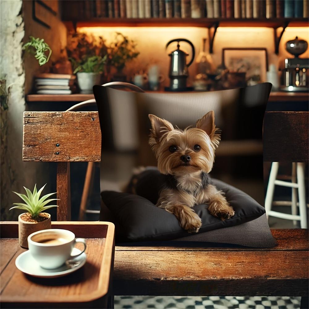 Vintage Yorkshire Terrier Pillow Cover, 100% Polyester Cushion Case with Zipper for Home Sofa, Living Room, Office Decor
