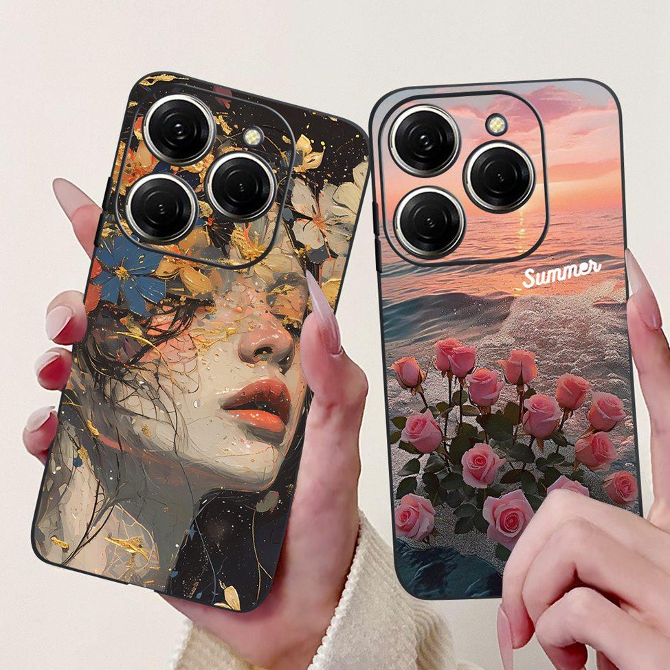 Для Tecno Spark 20 Pro KJ6 Задняя крышка Для Tecno Spark 20 Pro Чехол Черный Силикон Модный Роскошный Милый Мультяшный Ударопрочный Бампер