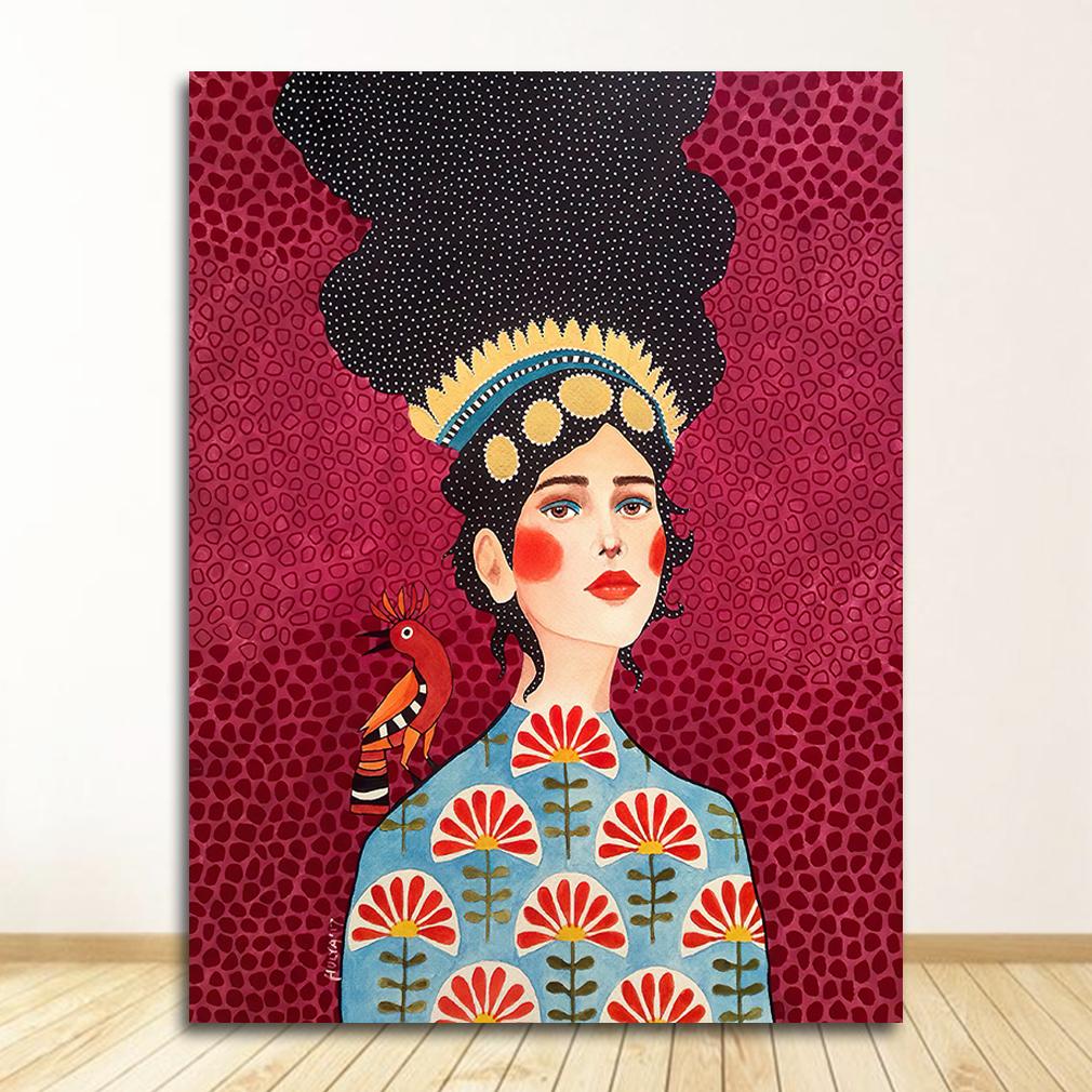 Abstract Girl Hair Flower Bird Posters and Prints Vintage Wall Art Canvas Painting Wall Pictures for Living Room Decor