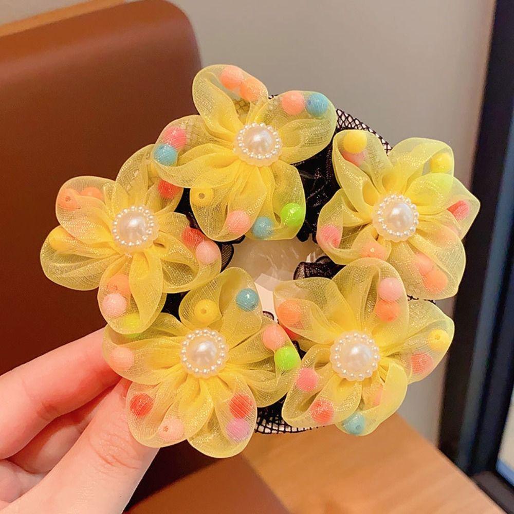 Mesh Flower Hair Net Rainbow Ballet Bun Snood Fashion Children Bun Net  Party