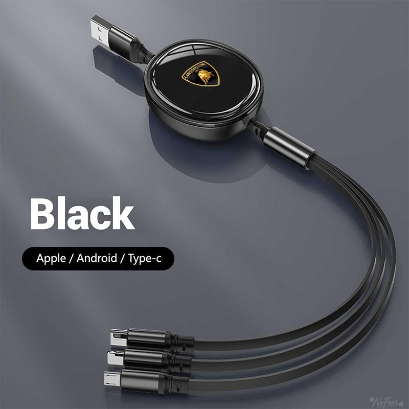 For Lamborghini Urus Huracan Aventador Premium Cable Scalable Phone Car Interior 3 In 1 USB Fast Charging Cable Auto Headrest qer3
