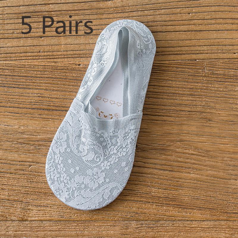 5 пар женских тонких носков с мелким кружевом, невидимых, не спадают с носков-лодочек