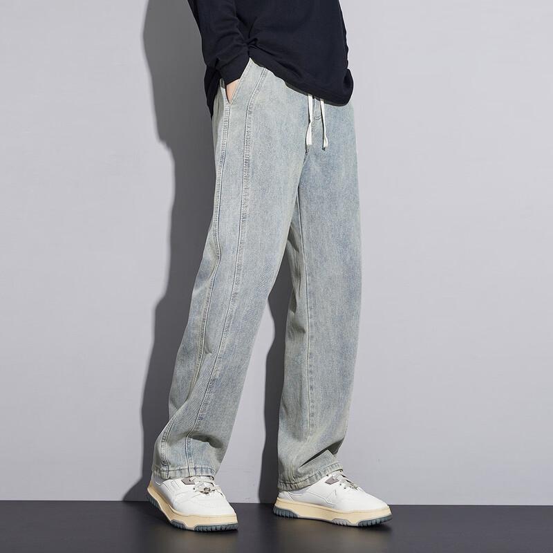 paul frank Мужские винтажные выстиранные джинсы свободного прямого кроя