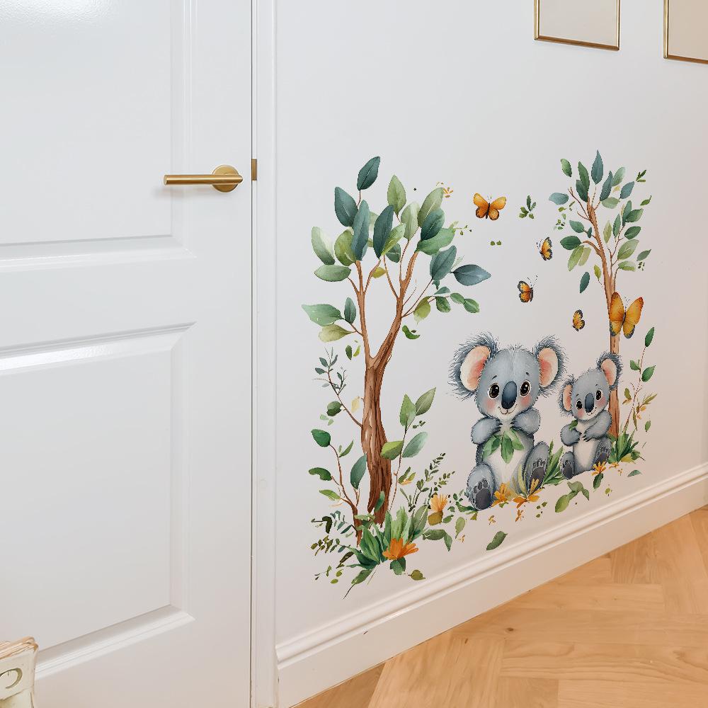 2 шт. Мультяшная коала бабочка зеленые листья спальня гостиная дом фон украшение наклейки на стену