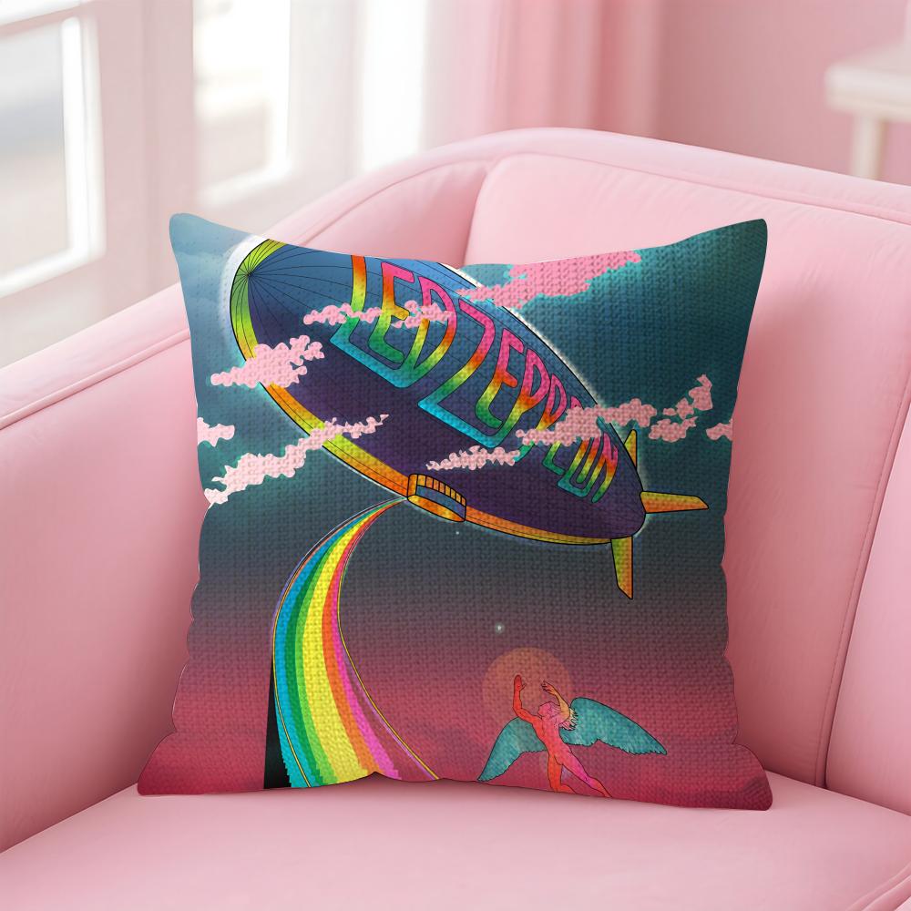 LLed ZeppelinN Band Cushion Cover Natural Linen Pillow Case DoubleSided Print Decorative Sofa Pillowcase Home Decor Gift