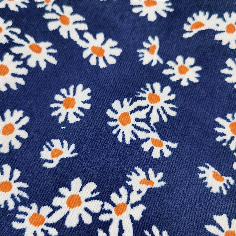 100*150cm Small Daisy Flower Printing Fabric Pastoral Style Velvet Cotton Corduroy Fabric For Diy Sewing Apparel Dress