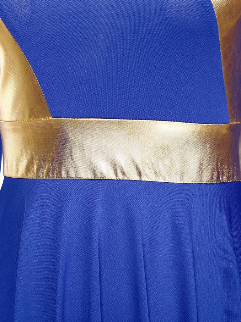 Женское литургическое танцевальное платье Металлический неровный подол Круглый вырез Длинный рукав Одежда для выступлений