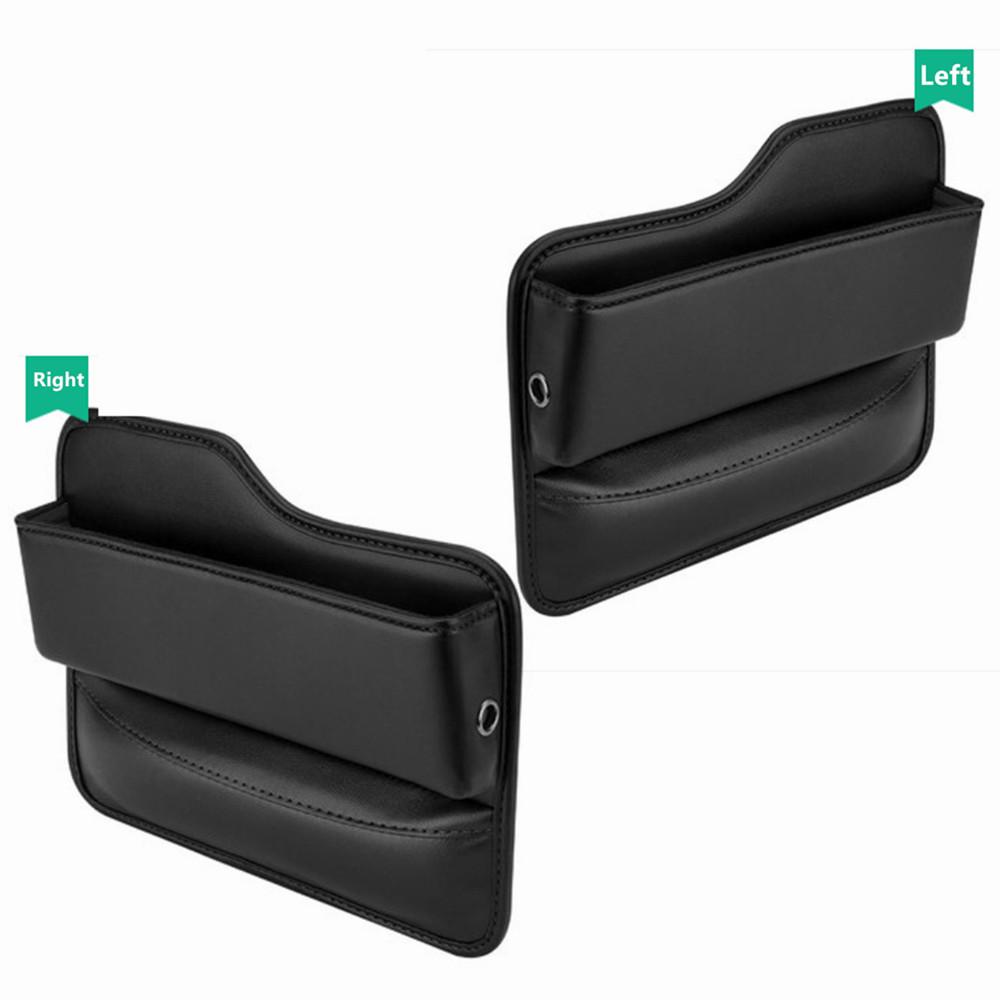 2Pcs PU Leather Car Console Side Seat Gap Filler Front Seat Organizer for Cellphone Key Coins Stop Dropping Between Seats Black