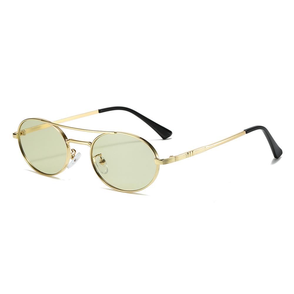 Винтажные овальные двухлучевые металлические солнцезащитные очки в маленькой оправе, трендовые мужские и женские солнцезащитные очки, крутые солнцезащитные очки