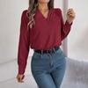 Женская футболка с длинным рукавом и V-образным вырезом, однотонная блузка, шифоновый топ, уличная одежда, женская футболка