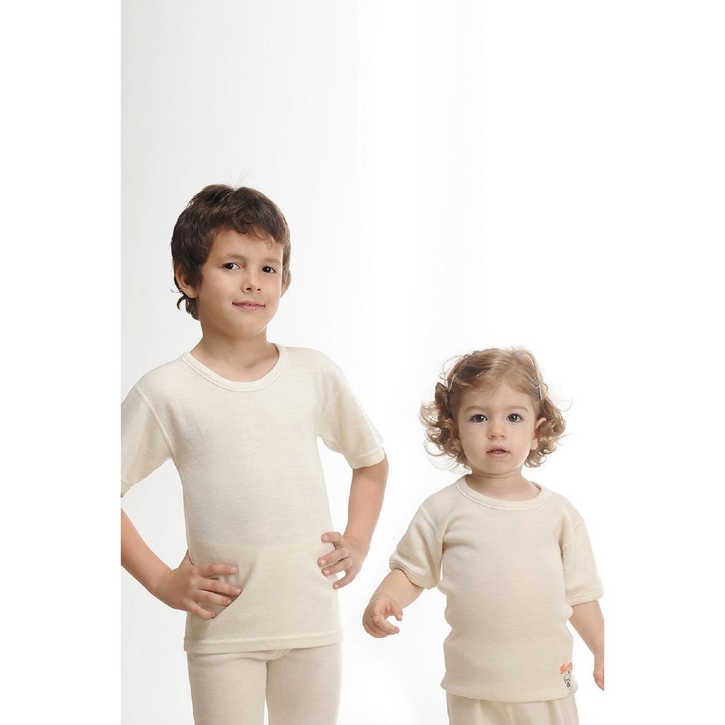 Нижнее белье 500 Кремовая детская шерстяная майка унисекс с короткими рукавами Термальная майка
