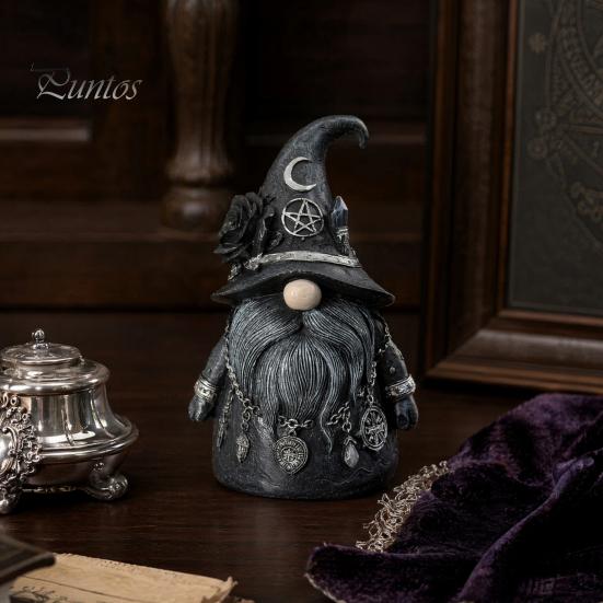 Кристальный Каменный Орнамент Колпак Волшебника Безликая Фигурка Гнома, Мистическая Статуэтка для Декора Дома с Полумесяцем Пентаграммой Черной Розой, Дисплей в Стиле Ведьмы