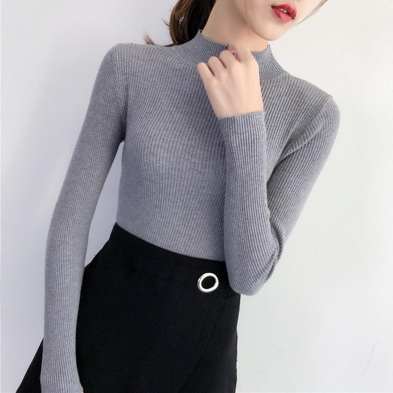 Женский черный облегающий вязаный свитер с полувысоким воротником 2022 года на весну и осень