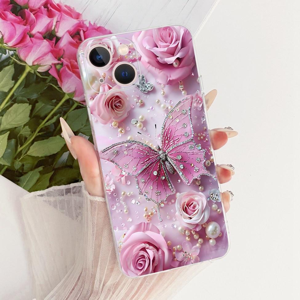 Transparent For iPhone 13 Case Cover Cute Cat Fashion Butterfly Funny Painted Casing A2633 A2482 A2631 A2634 A2635