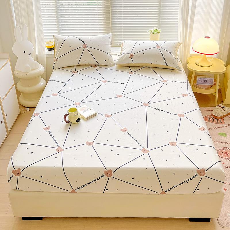 White Flower Print 100% Cotton Fitted Sheet Set Deep Pocket Elastic Mattress Cover with Pillowcases Soft Breathable Bedding Set