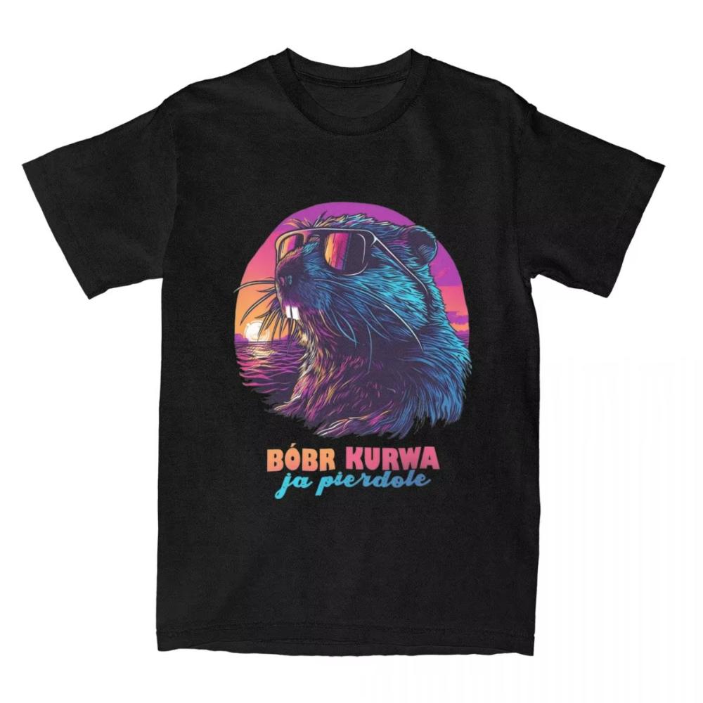 Летняя футболка Synthwave Польский Бобр Мем Бобр Бобер Kurwa Мужские Женские Футболки Новинка Футболка Streetwear Дизайн Хлопковые Топы