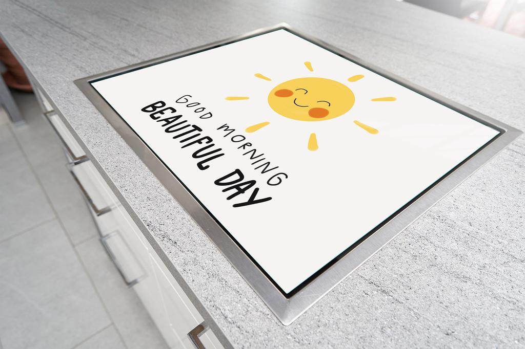 Glass protective plate for the stove 70x52 Inscription