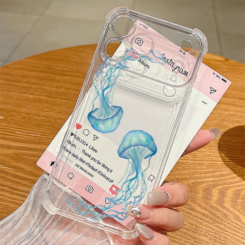 Чехол для телефона с ярким узором из морских звезд для iPhone 17e 17 16 15 14 Pro Max 14 13 Pro 16 Прозрачный противоударный ТПУКарман для карты Чехол