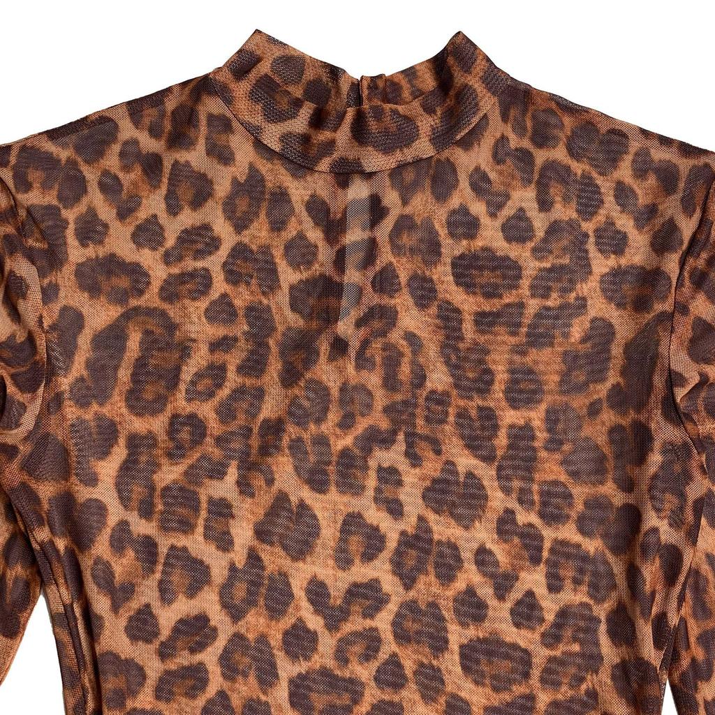 Women's Sexy Leopard Print Long Sleeve Split Dress