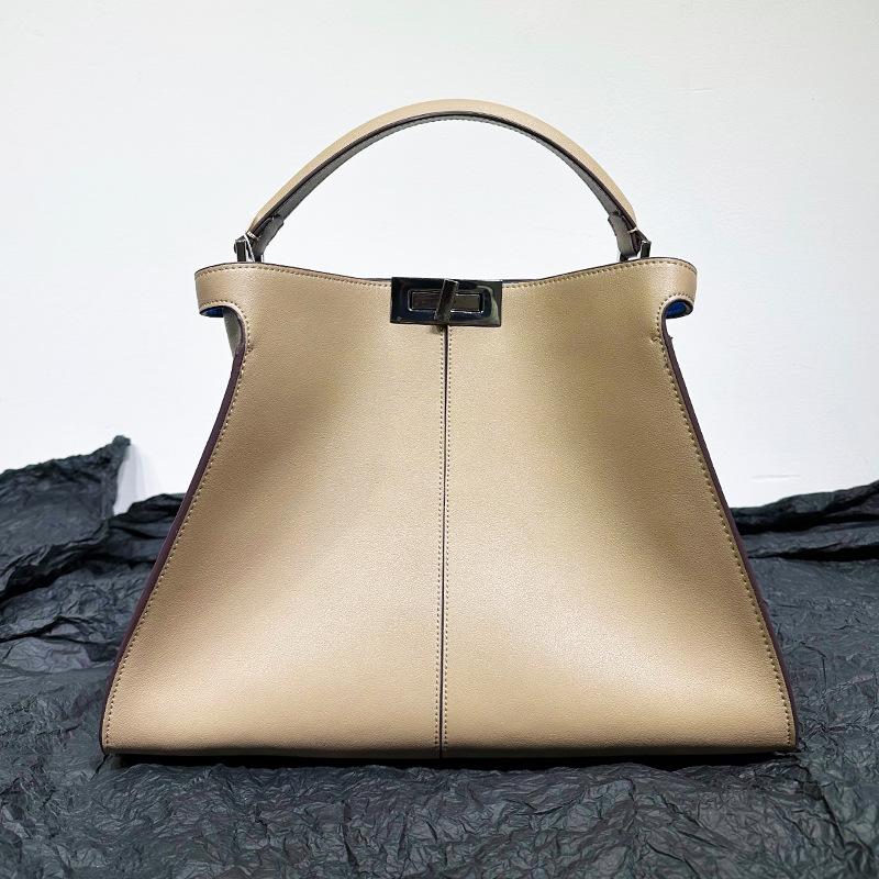 New Apricot Leather Women's Bag High-end Large Capacity Cowhide Tote Bag Handbag Single Shoulder Crossbody Cat Bag