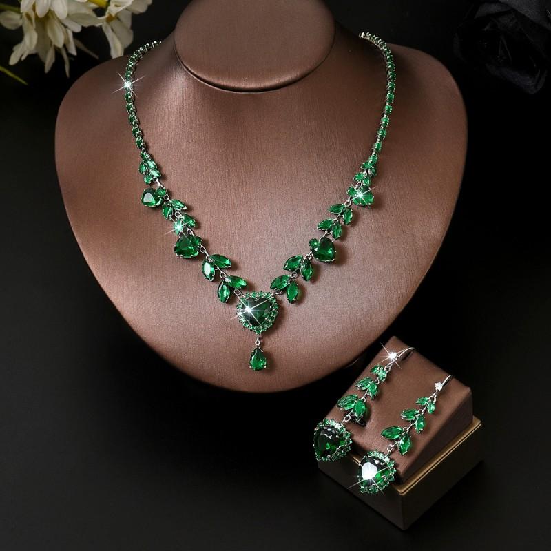 Zircon Waterdrop Leaf Necklace Set Women Elegant Minimalist Copper Jewelry With Diamante Accents 2026 Collection