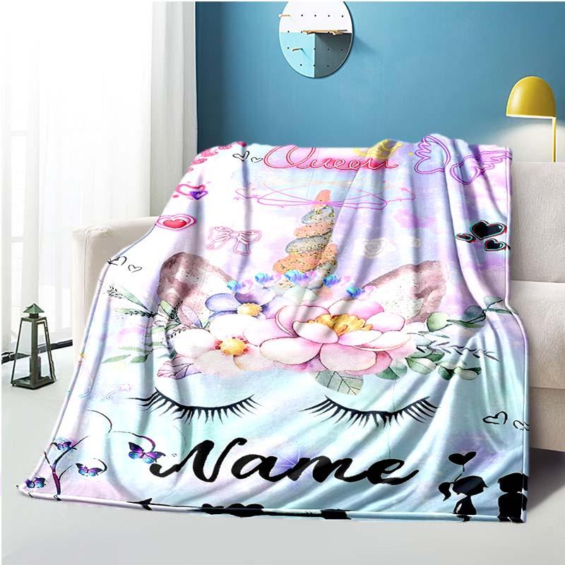 Unicorn Closed Eyes Customize Your Name Blanket Used For Chair Office Sofa Bed Camping Soft And Warm Giving Friends And Relatives Birthday Graduation