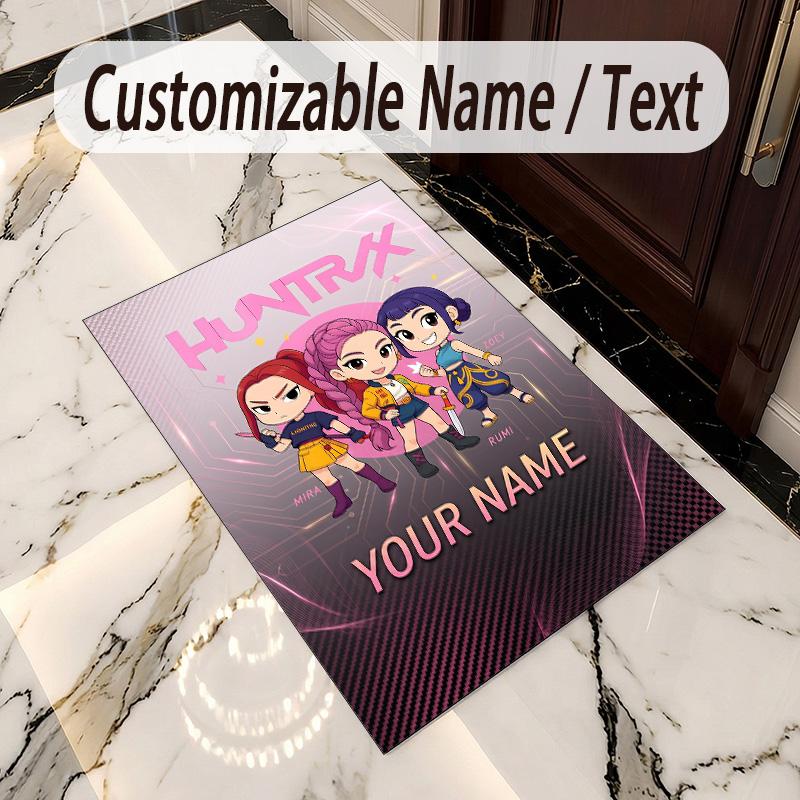 Crystal Velvet Rug Kpop Demon Hunters Print Custom Name Text Floor Mat Home Decor