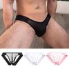 Men Briefs Low Waist Solid Color Thongs Solid Color Mesh Yarn Splicing Ultra Thin Sexy Briefs Breathable Underwear