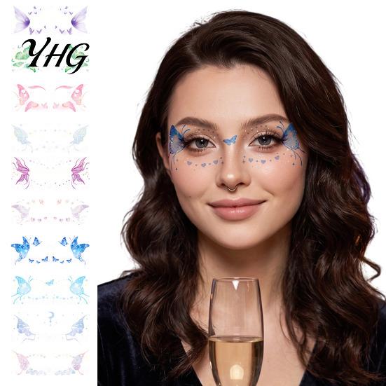 Halloween Face Decoration Glitter Butterfly Stickers, Waterproof Temporary Tattoos for Festival Party Stage Makeup, Easy Application Water Transfer