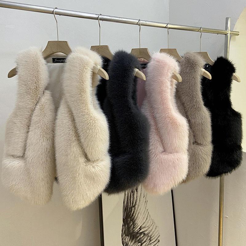 2024 осень-зима искусственный меховой жилет женский короткий уличный меховой жилет куртка из искусственного меха
