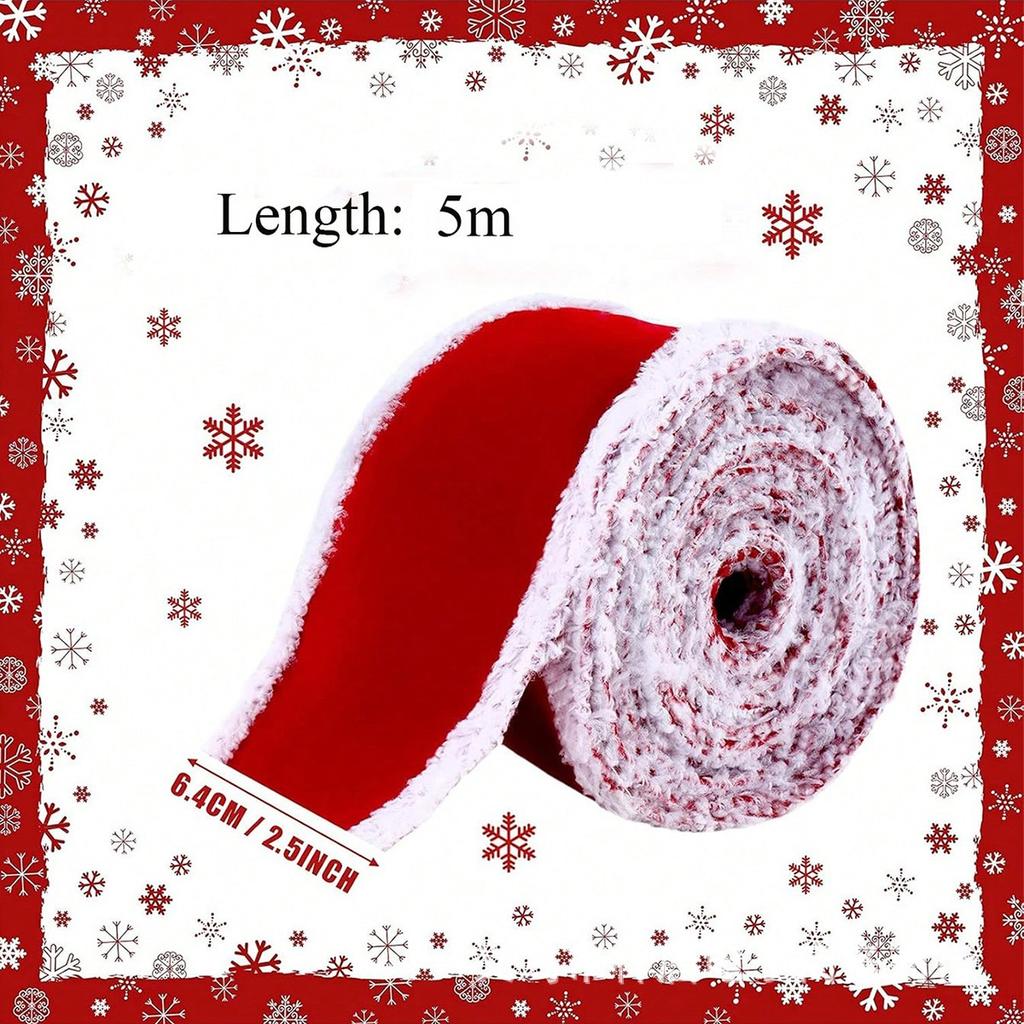6.3cm Wide Christmas White Fringed Velvet Ribbon Snowflake Plush Ribbon Christmas Gift Decoration Ribbon Gift Zip Ties