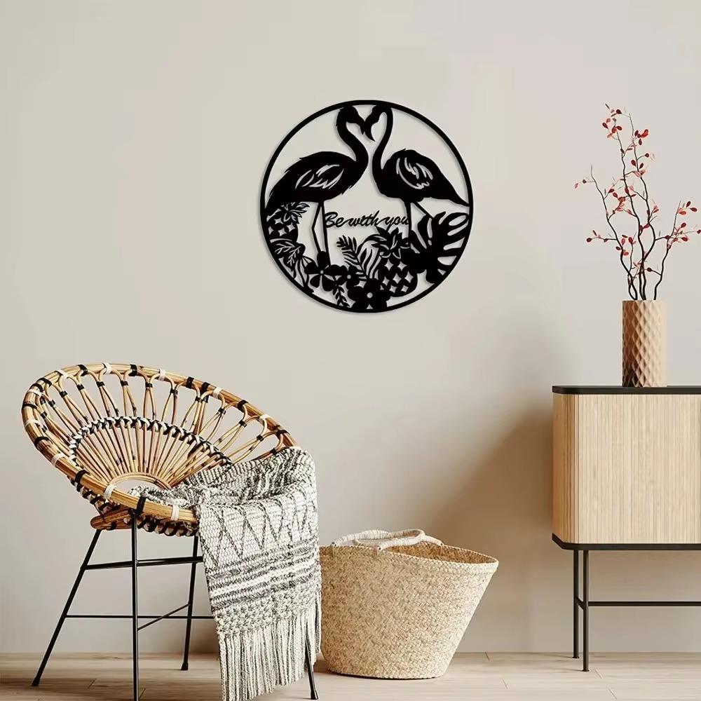 1pc Flamingo Lovers with Tropical Leaves Flowers Artwork Wall Metal Sculpture Modern Decor Living Room/Home Decoration