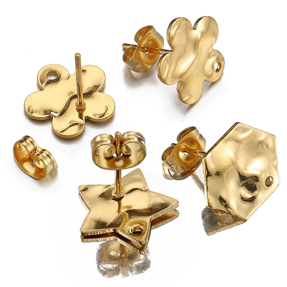 10pcs Stainless Steel Earrings Posts Ear Studs Star Flower Dangle Earrings Base for Earring Jewelry Making DIY Accessories