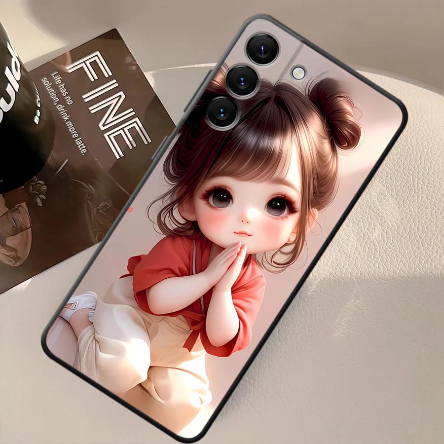 Чехол для Samsung Galaxy A20 A13 A06 A40 A16 A05 A10 A12 A30 A15 A17 A70 A50 A04 Черный Мягкий Чехол для Телефона Мультяшный Рисунок Девочки