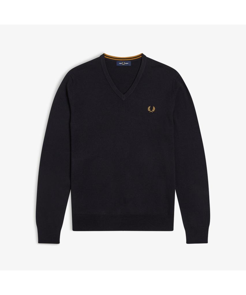 Fred Perry [Baseline] Классический вязаный джемпер с V-образным вырезом - Темно-синий Afpm2439600-795