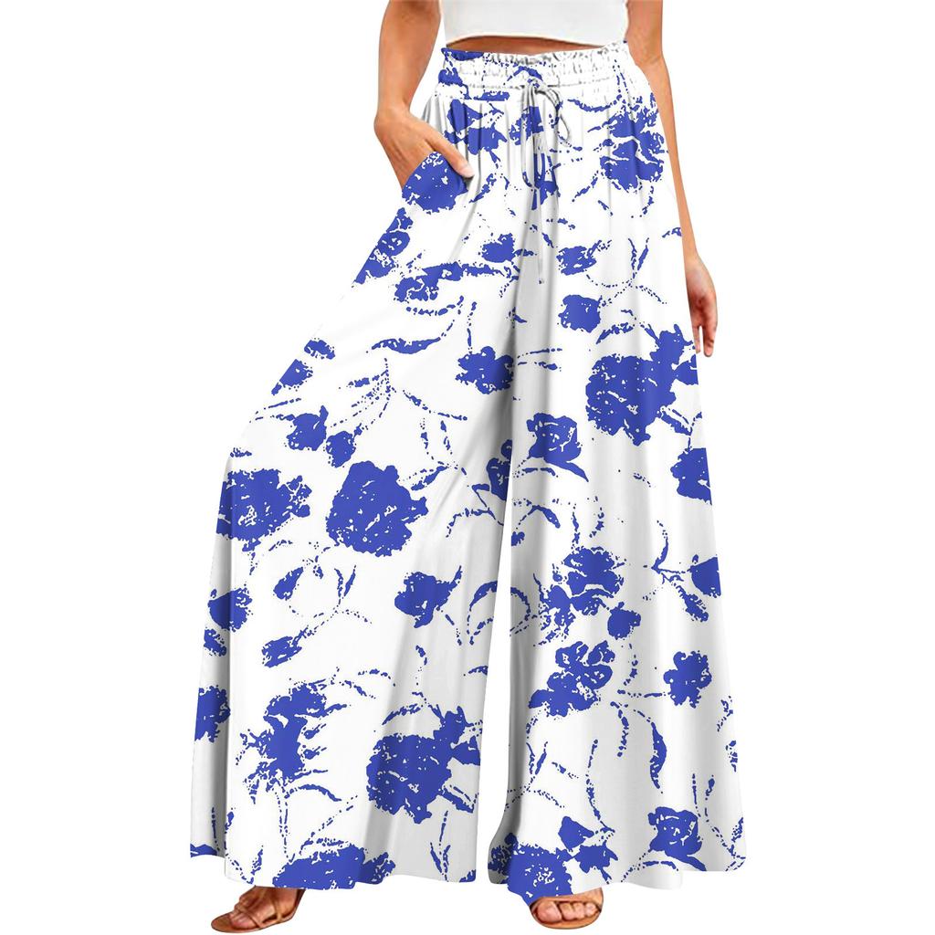 Women's Summer Wide Leg Pants High Waisted Flowing Pockets Fashion Casual Casual Bohemian Printed Beach Pants
