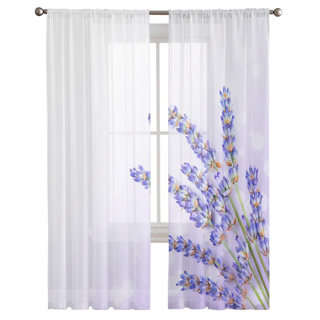 Современные тюлевые шторы с лавандовыми фиолетовыми цветами для гостиной, спальни, дома, кухни, прозрачные шторы
