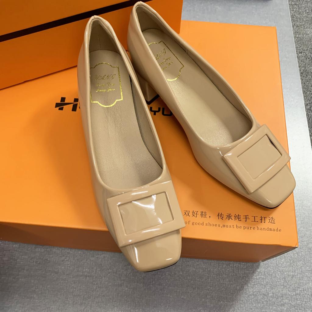 Найди второй волосок! Виноградная мать та же обувь классическая квадратная пряжка для работы толстый каблук квадратный носок элегантный темперамент высокий каблук одинарная обувь весна