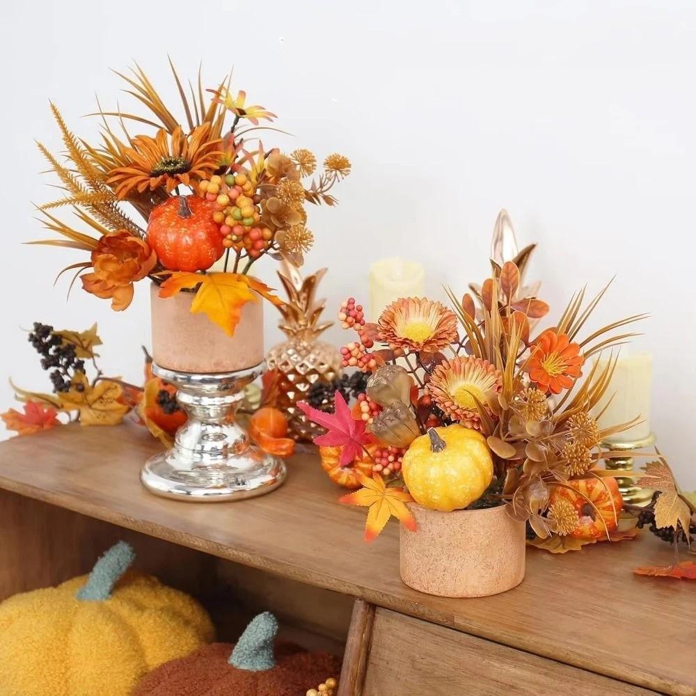 Durable Maple Leaf Pumpkin Ornament Plastic Halloween Tabletop Ornaments Fireplace Shelf