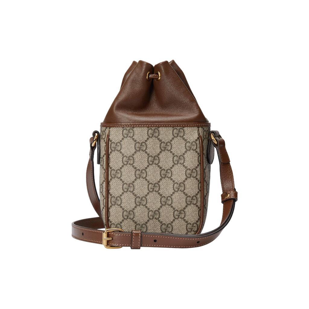 Gucci Adjustable Shoulder Strap Drawstring Closure Leather And Canvas Bucket Bag Mini Women bags Brown 746303-9AADJ-9745
