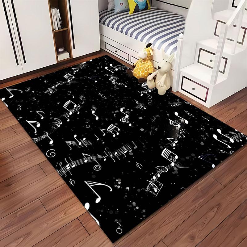 Music Notes Black Pattern Carpet suitable as a non-slip mat for the living room or bedroom sofa