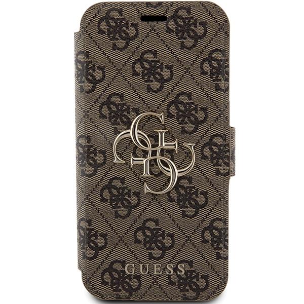 Чехол-книжка для iPhone 15 Pro Guess с металлическим логотипом, коричневый