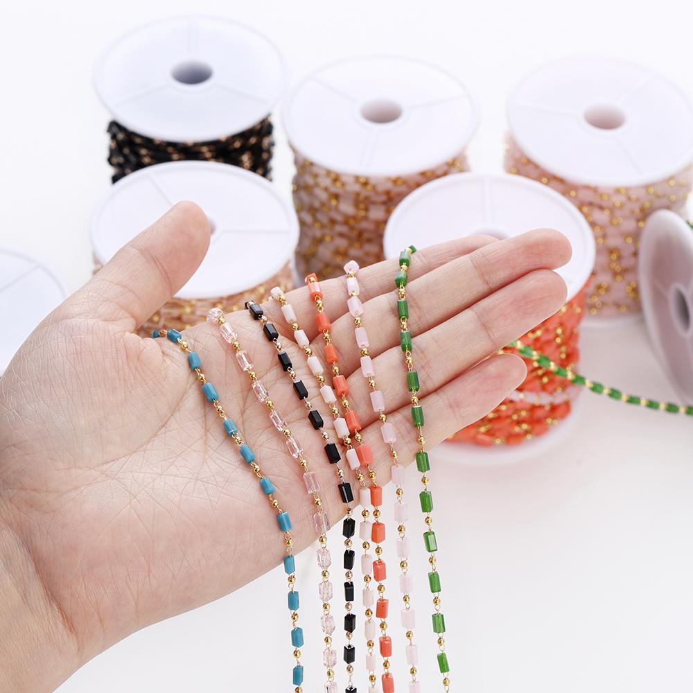 1Meter Bohemian Necklace Chain Cuboid Cube Beads Chains for DIY Necklace Bracelets Jewelry Making Accessories Handmade Chain