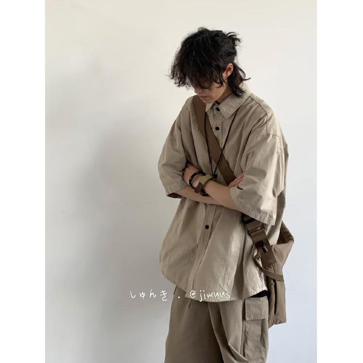 Рубашка с короткими рукавами в стиле ретро в гонконгском стиле, мужская летняя японская свободная рабочая одежда, повседневная куртка с рукавами пять четвертей