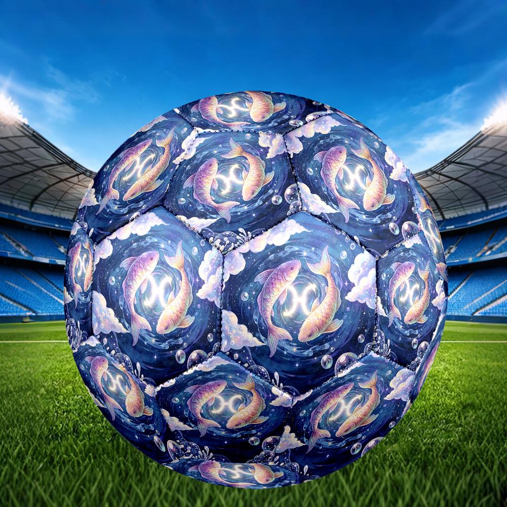 1pc Aquarius Fishes Zodiac Theme Soccer Ball Football, Size 5, Lightweight PVC, Durable Outdoor Training Soccer Ball, Gift m61461